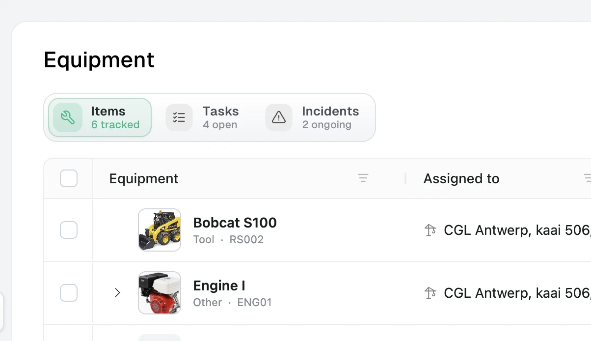 Equipment workspace