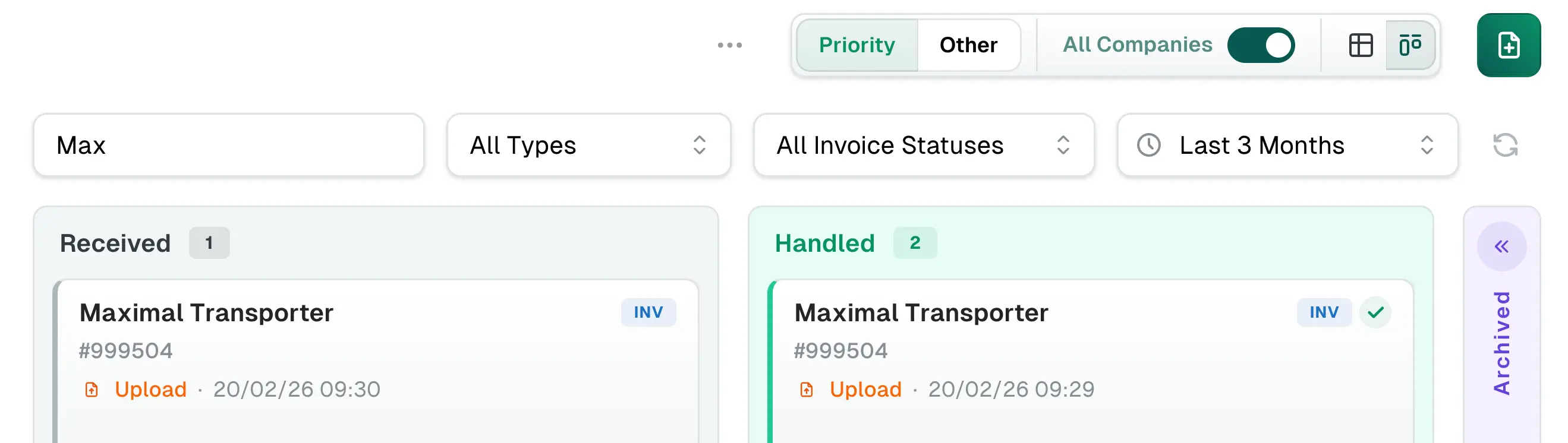 Financial Inbox Kanban