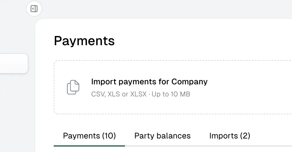 Payment import and party balances