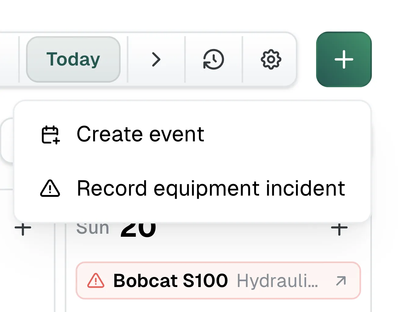 Recording an equipment incident from the planner